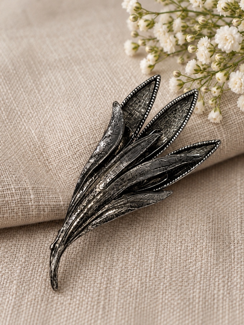 Vintage Silver-Tone Textured Calla Lily Spray Brooch